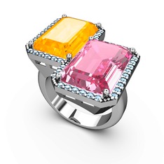 Avis Yüzük - Sitrin, pembe kuvars ve akuamarin 14 ayar beyaz altın yüzük #oxflyq