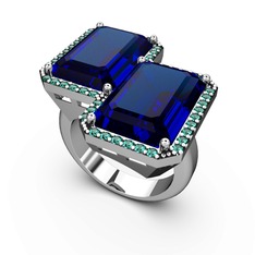 Avis Yüzük - Lab safir ve yeşil kuvars 925 ayar gümüş yüzük #p2re5v