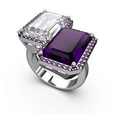 Avis Yüzük - Beyaz zirkon ve ametist 8 ayar beyaz altın yüzük #q44wqs