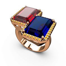 Garnet, lab safir ve sitrin 14 ayar rose altın yüzük