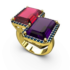 Rodolit garnet, ametist ve lab safir 8 ayar altın yüzük