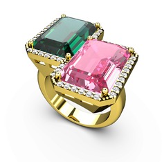 Yeşil kuvars, pembe kuvars ve swarovski 18 ayar altın yüzük