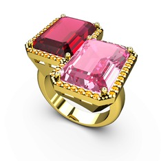 Rodolit garnet, pembe kuvars ve sitrin 14 ayar altın yüzük