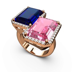 Avis Yüzük - Lab safir, pembe kuvars ve swarovski 14 ayar rose altın yüzük #rmhv4j