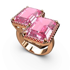 Pembe kuvars ve garnet 925 ayar rose altın kaplama gümüş yüzük