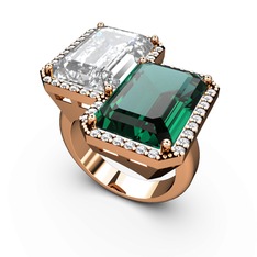 Avis Yüzük - Beyaz zirkon, yeşil kuvars ve swarovski 18 ayar rose altın yüzük #s32wvr