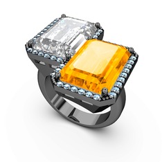 Avis Yüzük - Beyaz zirkon, sitrin ve akuamarin 925 ayar siyah rodyum kaplama gümüş yüzük #s3ka9m