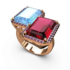 Avis Yüzük - Akuamarin, rodolit garnet ve ametist 925 ayar rose altın kaplama gümüş yüzük #s74skt