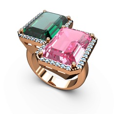 Yeşil kuvars, pembe kuvars ve akuamarin 14 ayar rose altın yüzük