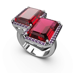 Garnet, rodolit garnet ve ametist 8 ayar beyaz altın yüzük