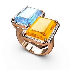 Avis Yüzük - Akuamarin, sitrin ve swarovski 14 ayar rose altın yüzük #t80o43