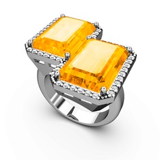 Sitrin ve swarovski 18 ayar beyaz altın yüzük