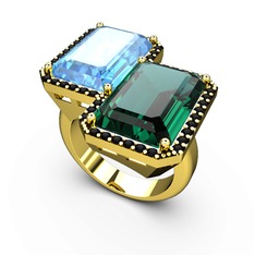 Avis Yüzük - Akuamarin, yeşil kuvars ve siyah zirkon 925 ayar altın kaplama gümüş yüzük #tk9qtk