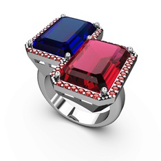 Lab safir, rodolit garnet ve garnet 8 ayar beyaz altın yüzük