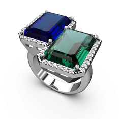 Avis Yüzük - Lab safir, yeşil kuvars ve swarovski 8 ayar beyaz altın yüzük #u881v0