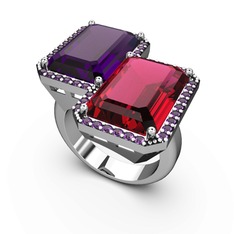 Avis Yüzük - Ametist ve rodolit garnet 8 ayar beyaz altın yüzük #ujg2ua