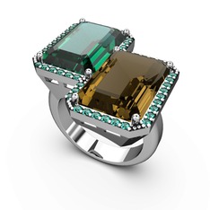 Avis Yüzük - Yeşil kuvars ve dumanlı kuvars 18 ayar beyaz altın yüzük #utu8np