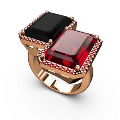 Siyah zirkon ve garnet 14 ayar rose altın yüzük