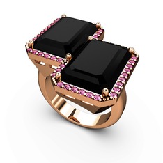 Siyah zirkon ve rodolit garnet 8 ayar rose altın yüzük