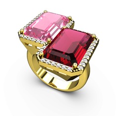 Pembe kuvars, rodolit garnet ve swarovski 18 ayar altın yüzük