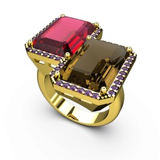 Avis Yüzük - Rodolit garnet, dumanlı kuvars ve ametist 8 ayar altın yüzük #vipbzh