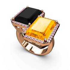 Avis Yüzük - Siyah zirkon, sitrin ve pembe kuvars 8 ayar rose altın yüzük #vjbz1s