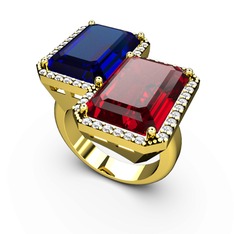 Avis Yüzük - Lab safir, garnet ve swarovski 8 ayar altın yüzük #vt4gm1