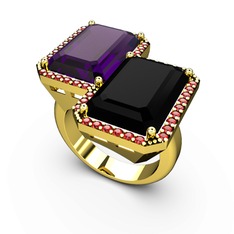 Avis Yüzük - Ametist, siyah zirkon ve garnet 18 ayar altın yüzük #vvgerj
