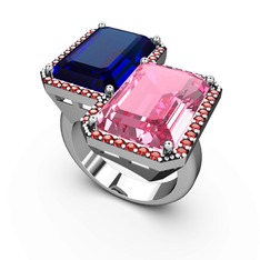 Lab safir, pembe kuvars ve garnet 14 ayar beyaz altın yüzük