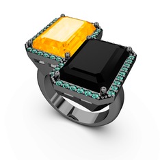 Avis Yüzük - Sitrin, siyah zirkon ve yeşil kuvars 925 ayar siyah rodyum kaplama gümüş yüzük #w4qmpy