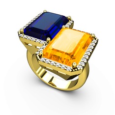 Avis Yüzük - Lab safir, sitrin ve swarovski 8 ayar altın yüzük #werwyu