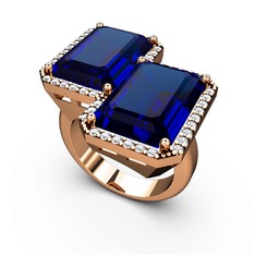 Avis Yüzük - Lab safir ve swarovski 925 ayar rose altın kaplama gümüş yüzük #wisk23