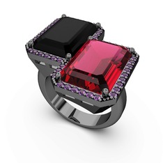 Avis Yüzük - Siyah zirkon, rodolit garnet ve ametist 925 ayar siyah rodyum kaplama gümüş yüzük #wk2j9y