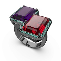 Avis Yüzük - Ametist, garnet ve yeşil kuvars 925 ayar siyah rodyum kaplama gümüş yüzük #wow30d