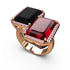 Avis Yüzük - Siyah zirkon, garnet ve pembe kuvars 8 ayar rose altın yüzük #x88j2n