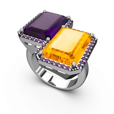 Avis Yüzük - Ametist ve sitrin 925 ayar gümüş yüzük #xbwruy