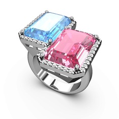 Avis Yüzük - Akuamarin, pembe kuvars ve swarovski 14 ayar beyaz altın yüzük #xplh1b