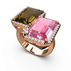 Avis Yüzük - Dumanlı kuvars, pembe kuvars ve swarovski 8 ayar rose altın yüzük #ybcex1