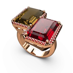 Dumanlı kuvars ve garnet 8 ayar rose altın yüzük