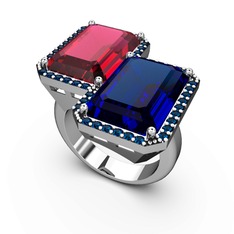 Rodolit garnet ve lab safir 18 ayar beyaz altın yüzük