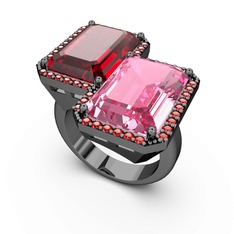 Avis Yüzük - Garnet ve pembe kuvars 925 ayar siyah rodyum kaplama gümüş yüzük #z1llpq