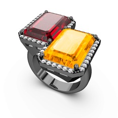 Avis Yüzük - Garnet, sitrin ve swarovski 925 ayar siyah rodyum kaplama gümüş yüzük #z3i8a2
