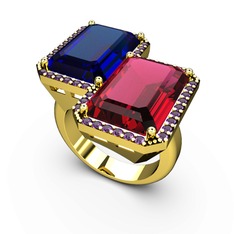 Lab safir, rodolit garnet ve ametist 8 ayar altın yüzük