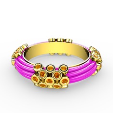 Sitrin 18 ayar altın yüzük (Neon pembe mineli)