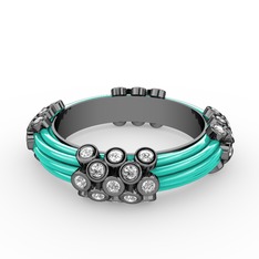 Delissa Yüzük - Swarovski 925 ayar siyah rodyum kaplama gümüş yüzük (Turkuaz mineli) #1290d8h