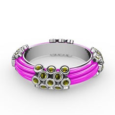 Peridot 8 ayar beyaz altın yüzük (Neon pembe mineli)