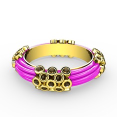 Dumanlı kuvars 8 ayar altın yüzük (Neon pembe mineli)