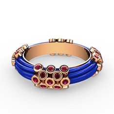 Delissa Yüzük - Rodolit garnet 18 ayar rose altın yüzük (Mavi mineli) #13579c