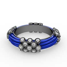 Swarovski 925 ayar siyah rodyum kaplama gümüş yüzük (Mavi mineli)