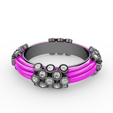 Beyaz zirkon 925 ayar siyah rodyum kaplama gümüş yüzük (Neon pembe mineli)
